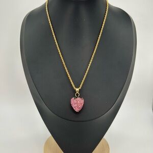 💙💚 14K Gold-Plated Sparkling Pink Strawberry Pendant Necklace –New in Box